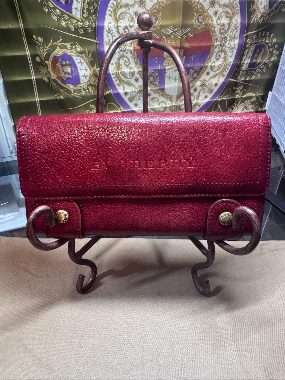 Burberry Burgundy Leather Fold-Over Wallet